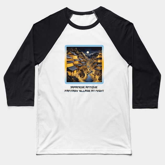 Japanese Fantasy Village Blue and Yellow Tones Baseball T-Shirt by MagesticLuminous